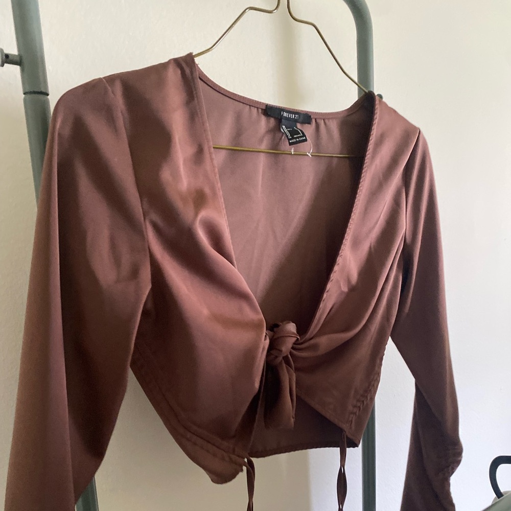Satin brown wrap top